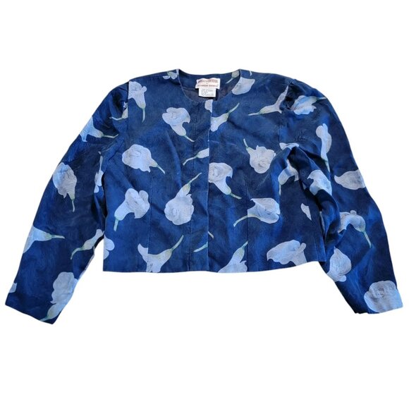Maggy London By Jeannene Booher‎ 100% Silk Vintage Cropped Blazer Top Floral 12 - Picture 1 of 11